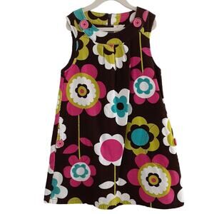 Mini Boden Corduroy Pinnie Chocolate Brown Pinafore Dress Mod Floral Girls 7/8